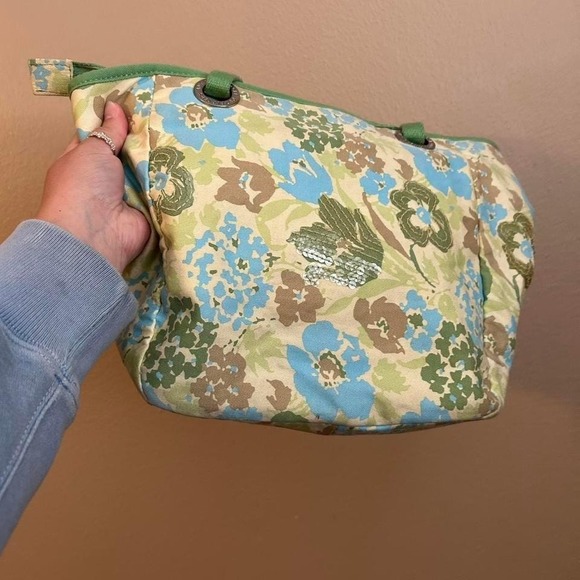 American Eagle Shoulder Handbag 2000s Floral Sequin Purse Blue Green - Picture 8 of 8